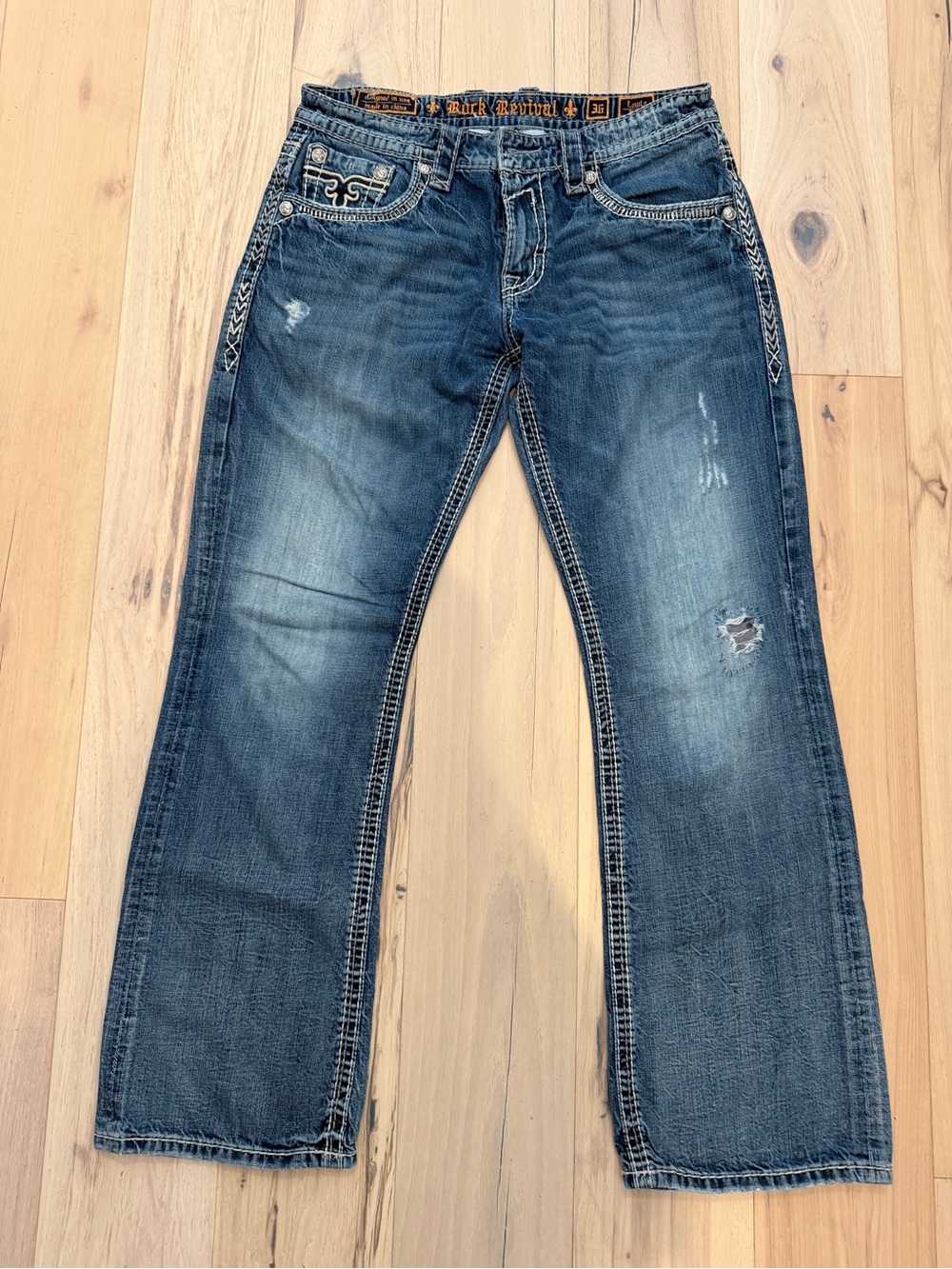 Rock Revival Men's Relaxed Faded Blue Distressed Jeans